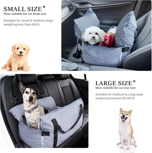 Vista 2 de Asiento de coche para perro, asiento de automóvil para perros pequeños, medianos y grandes, asiento elevador para perros seguros y cómodos, cama