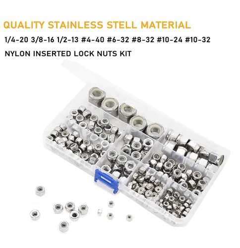 Vista 2 de cSeao Kit surtido de tuercas de seguridad insertadas de nailon SAE Nylock (1/4-20 3/8-16 1/2-13#4-40#6-32#8-32#10-24#10-32), acero inoxidable 304