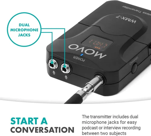 Vista 7 de Movo WMX-7-SP Sistema de micrófono inalámbrico Lavalier VHF para teléfonos inteligentes - Micrófono inalámbrico Lav para iPhone y Android - Receptor