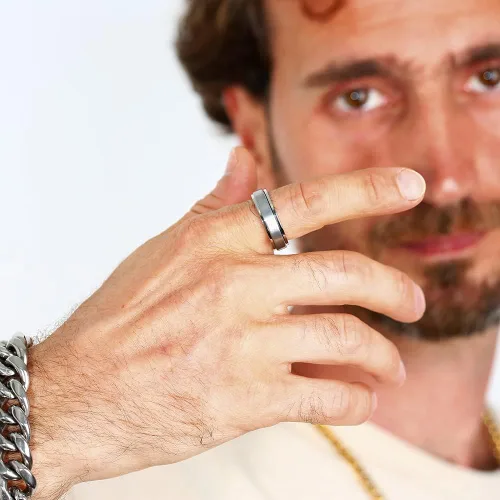 Vista 4 de Anillo giratorio de titanio de tungsteno de 0.2360.315 pulgadas para hombre, tamaño medio, sin níquel, anillo de ansiedad para hombres y mujeres