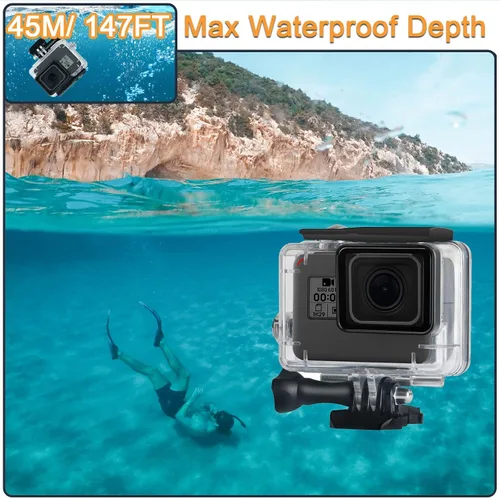 Vista 3 de Carcasa impermeable para GoPro Hero 5 6 7 Negro, carcasa protectora de buceo subacuático con soporte para Go Pro Hero5 6 Hero7 Kit de accesorios