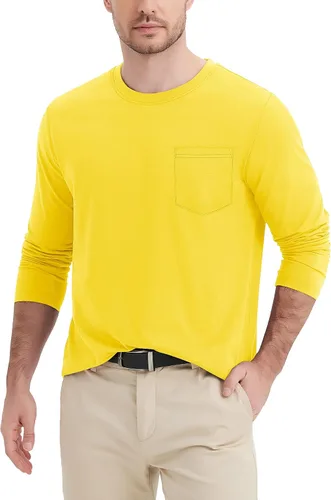 Vista 2 de MAGCOMSEN Camisa de manga larga para hombre con bolsillo, de algodón, cuello redondo, casual, ligera