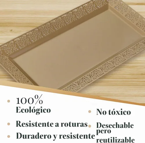 Vista 7 de Silver Spoons Bandejas de encaje desechables para bodas y cenas de lujo 6 piezas Oro 14' x 7.5' Dorado