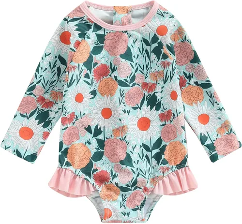 Vista 8 de MERSARIPHY Traje de baño de una pieza para niña pequeña, traje de baño de manga larga, traje de baño para niñas