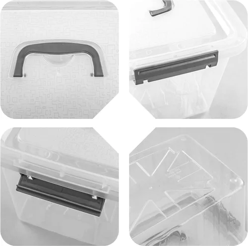 Vista 4 de Farmoon Contenedor de almacenamiento transparente de 12 cuartos de galón, caja apilable de plástico con tapa y mango gris