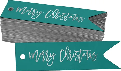 Vista 65 de Etiquetas colgantes con texto en inglés «Merry Christmas» para botellas de papel de aluminio, paquete de 50 unidades Aqua Blue