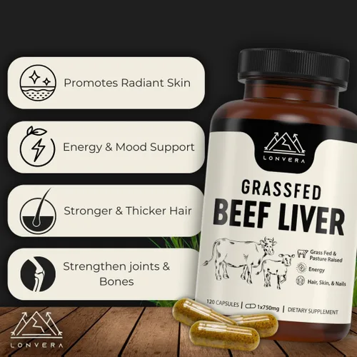 Vista 4 de Lonvera Suplemento de Hígado de Res Alimentado con Pasto – 3000 mg de Órganos Desecados Liofilizados – Fuente de Nutrientes para Articulaciones