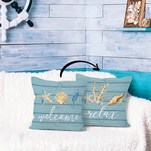 Vista 3 de HIWX Fundas de almohada costeras, fundas de almohada costeras, fundas de almohada decorativas de playa náutica, almohadas náuticas, decoración Blue1