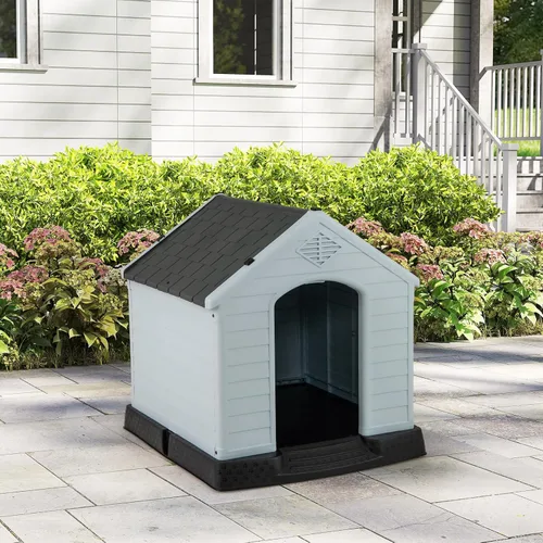 Vista 8 de Casa para perros pequeños, casas para perros para interiores y exteriores, con rejillas de ventilación y suelo elevado, 27.5 x 25.5 x 28 pulgadas