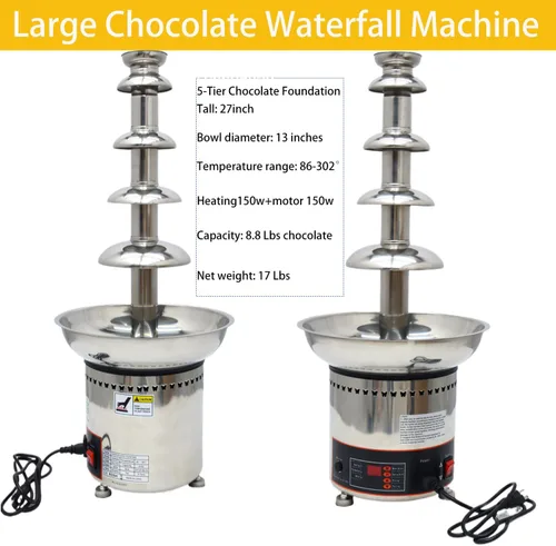 Vista 9 de Fuente de chocolate 110V eléctrica de 5 niveles Fuente de chocolate digital Máquina de fusión Fuente de fondue de calefacción, 8.8 lbs de chocolate