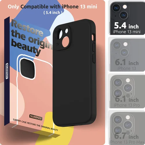 Vista 2 de SURPHY Funda compatible con iPhone 13 Mini con protector de pantalla, (protección de cámara y forro de microfibra suave), funda de silicona líquida