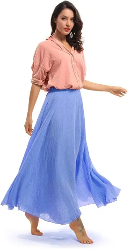 Vista 3 de Phorecys Falda larga casual para mujer, de algodón, cintura elástica, estilo bohemio, gótico, renacentista, para fin de semana