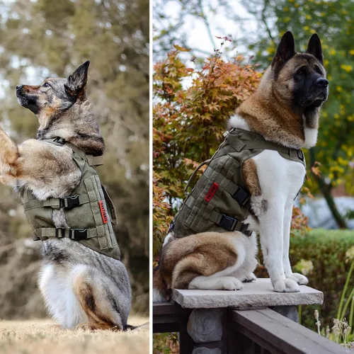 Vista 7 de OneTigris Arnés táctico para perros pequeños, diseño de malla, chaleco transpirable para perros militares, chalecos Molle con asas, arnés para Verde