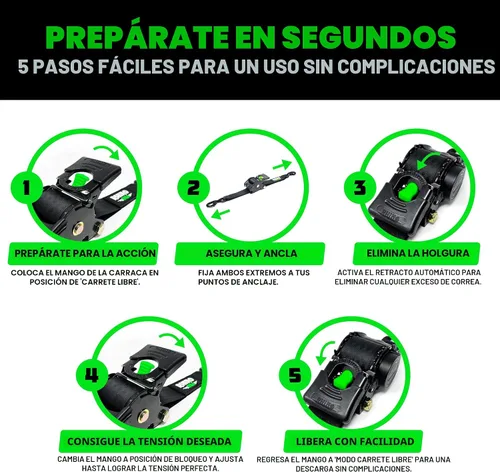 Vista 6 de Rhino USA Correas de carraca retráctiles (paquete de 2) - 2 pulgadas x 3 metros (1,376 kg de fuerza de rotura) - Correas de amarre auto-retractiles