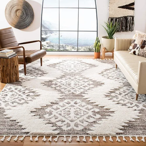 Vista 21 de SAFAVIEH - Alfombra de acento de la colección de borlas marroquíes Shag - 2'3" x 4', marfil y marrón, estilo bohemio, no suelta pelo y de fácil