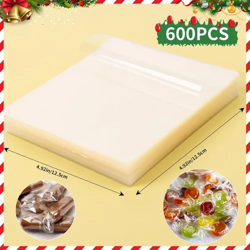 Vista 2 de FOIMAS 600 envoltorios transparentes de celofán para dulces, papel de regalo cuadrado de 5 x 5 pulgadas para caramelos de Navidad, paletas de turrón