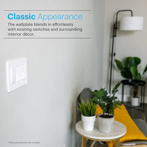 Vista 4 de Power Gear Triple Rocker - Placa de pared sin tornillos, 6.6 x 0.3 pulgadas, cubiertas de tomacorrientes, placa de pared para interruptor de luz
