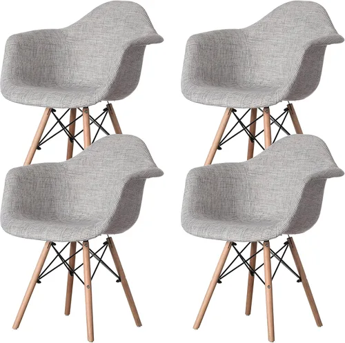 Vista 13 de Mid-Century - Juego de 2 sillas de tela moderna con brazos para sala de estar, patas de madera de haya, color blanco y negro