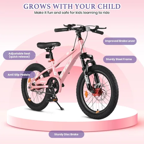 Vista 2 de Bicicleta para niños ONLYGU - Bicicleta de 18 20 pulgadas para niños y niñas con asiento ajustable y freno de mano, bicicletas para niños de 7 a 13