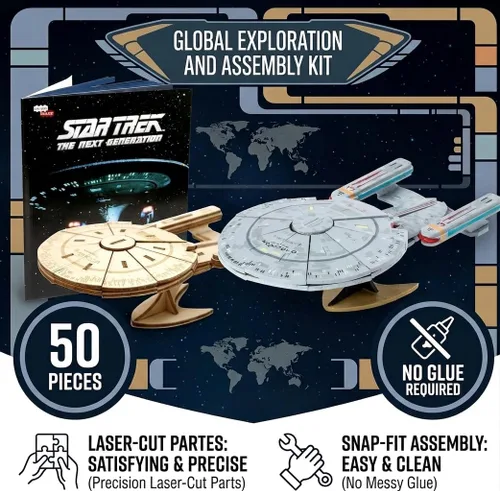 Vista 4 de Star Trek - Kit de modelo de rompecabezas de madera 3D de The Next Generation Enterprise (50 piezas) con licencia oficial NCC-1701-D Starship