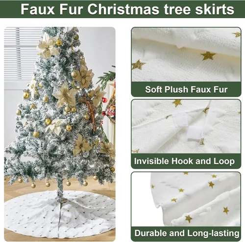 Vista 45 de ORTIGIA Falda blanca para árbol de Navidad de 48 pulgadas con POM POM, falda de árbol de Navidad de felpa suave de piel sintética blanca para árbol