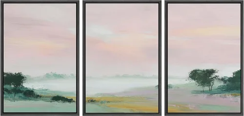 Vista 64 de SIGNWIN Lienzo enmarcado para pared, juego de arte de campos pastorales, flores silvestres, campo rústico, paisaje, floral, ilustraciones modernas