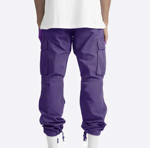Vista 5 de Pantalones cargo para hombre 2024, ajuste relajado, ropa casual de trabajo, urbano, color caqui, pantalones deportivos holgados con bolsillos