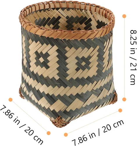 Vista 2 de Wakauto Cesta de basura tejida de bambú multifuncional, cesta de almacenamiento ecológica compacta para baño, dormitorio, sala de estar
