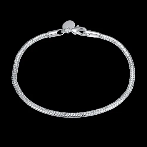 Vista 3 de Pulsera de cadenas de serpiente de plata de ley 925 de 0.118 in para cuentas europeas, Plata de ley