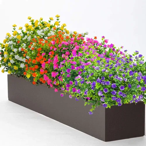 Vista 7 de Grunyia 10 paquetes de flores artificiales falsas, plantas de plástico sintéticas para exteriores, resistentes a los rayos UV, arbustos