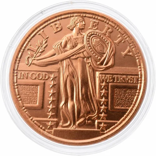 Vista 18 de Réplica de Águila de Oro India de 1907, $10, 1 onza de cobre puro .999, redonda, coleccionable, moneda de 39 mm en cápsula - COA de Heavenly Metals