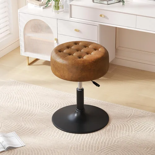 Vista 20 de Furniliving Taburete Otomano de Maquillaje de Terciopelo Acolchado de Mediados de Siglo, Silla Taburete de Tocador Giratoria Redonda Ajustable