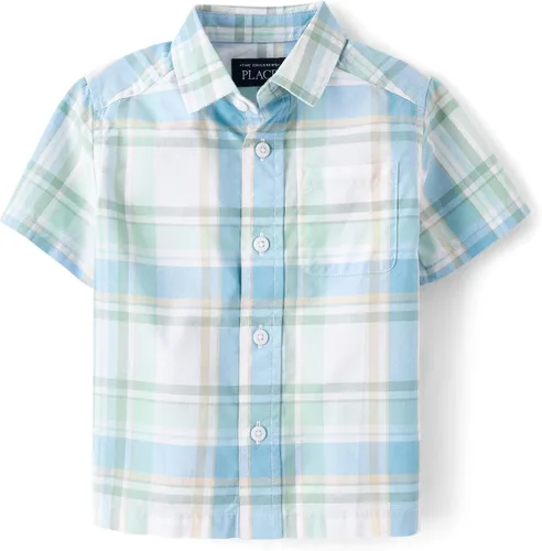 Vista 35 de The Children's Place Baby Boys' and Toddler Poplin Short Sleeve Button Down Shirt (Applemint)