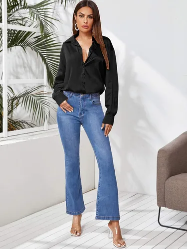 Vista 5 de SOLY HUX Women's Satin Silk Long Sleeve Button Down Shirt Office Work Blouse Top