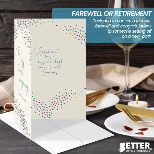Vista 6 de Better Office Products Tarjeta de despedida con sobre, elegante diseño de lámina metálica, tarjeta Will Miss You, tarjeta de jubilación de compañero
