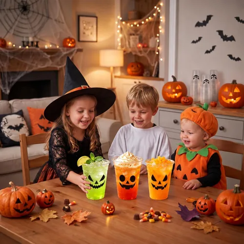 Vista 7 de 50 Pcs Halloween Plastic Cups 12oz Black Pumpkin Face Disposable Clear Cups Set with 3 Styles Patterns for Halloween Trick or Treat Birthday Party