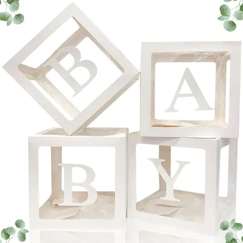 Vista 9 de 82 piezas de decoración de baby shower para niño, juego de caja de globos azul, blanco y gris con letras del alfabeto, decoración de fiesta