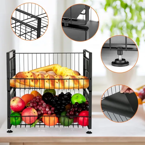 Vista 5 de Fashionwu Cesta de frutas de 2 niveles con 4 ganchos extraíbles para plátano, frutero para encimera de cocina, organizador de almacenamiento