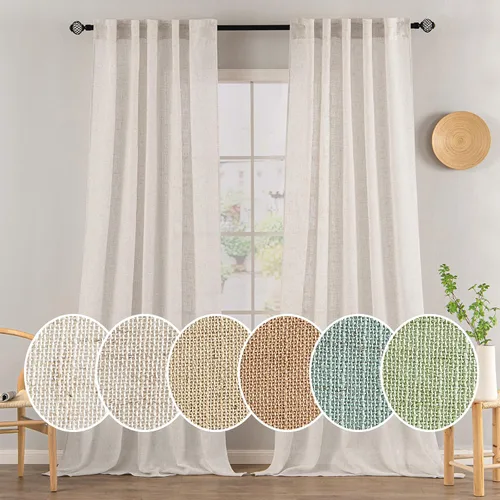 Vista 40 de MIULEE - Cortinas semitraslúcidas suaves y gruesas con textura de lino para cocina y ventana de baño, con trabilla trasera y bolsillo para Blanco