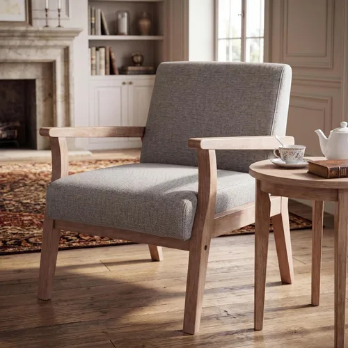 Vista 11 de Juego de 2 sillas decorativas modernas de mediados de siglo, sillón Sábanas beige