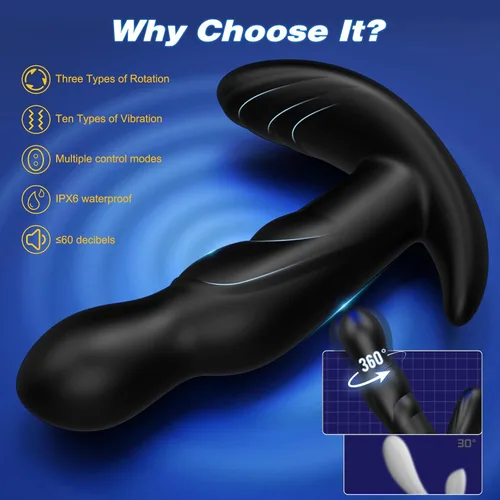 Vista 5 de Masajeador de próstata giratorio de 360°, juguete sexual masculino con 3 modos de rotación y 10 modos de vibración, vibrador de tapón para mujeres