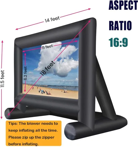 Vista 2 de Pantalla de proyector inflable de 18 pies para exteriores, incluye ventilador de inflado, amarres y bolsa de almacenamiento, ideal para fiestas al