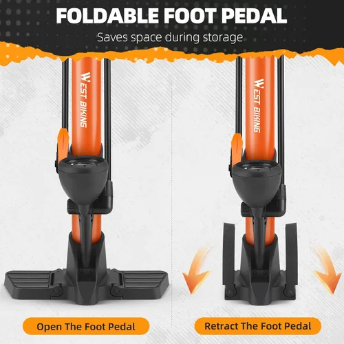 Vista 5 de Bomba de piso para bicicleta, bomba de bicicletas con manómetro, bomba de aire de bicicleta con alta presión de 160 psi, bomba de neumáticos