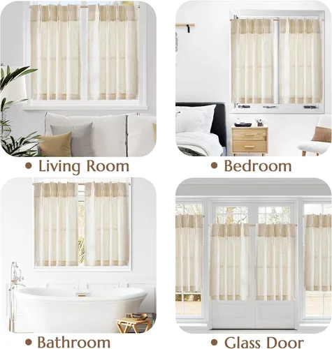 Vista 5 de Jinchan - Cortinas plisadas de 26 x 36 pulgadas, 2 paneles de lino crudo Pellizco plisado crudo