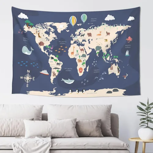 Vista 13 de MOUNDHONG Tapiz negro retro con mapa del mundo para colgar en la pared, tapiz de arte retro para pared, tapices de pared grandes para dormitorio