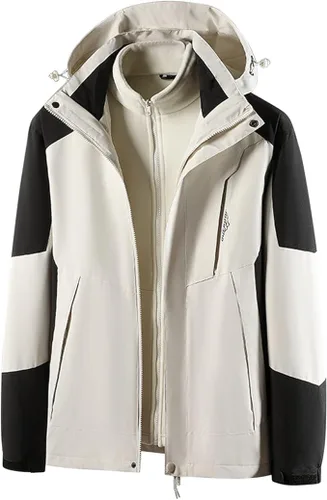 Vista 6 de Chaqueta impermeable 3 en 1 con capucha para hombre, chaqueta de esquí, chaqueta de nieve de invierno con forro polar cálido, resistente al viento