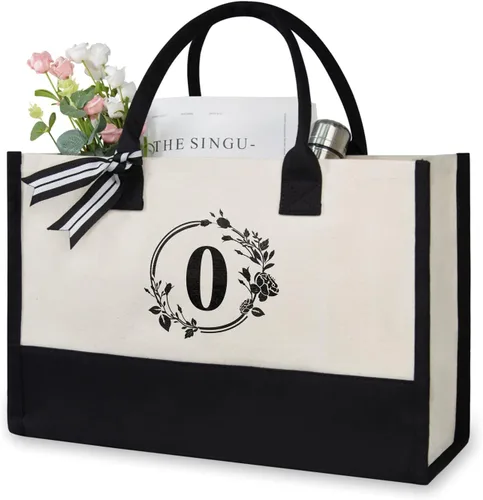 Vista 285 de TOPDesign Personalized Initial Canvas Beach Bag, Monogrammed Gift Tote Bag for Women