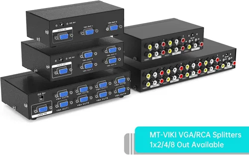 Vista 2 de MT-VIKI Distribución de audio de video compuesto de 4 vías y 3 RCA (1 en 4 salidas)