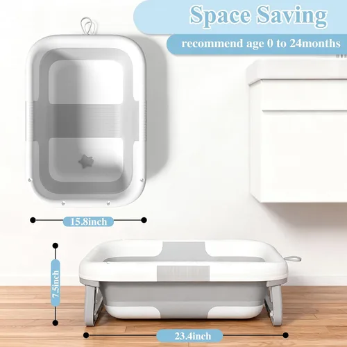 Vista 5 de Bañera plegable para bebé con eslinga para recién nacido, bañera para bebé con diseño de drenaje rápido, bañera infantil para recién nacidos a niños