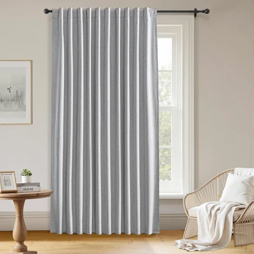 Vista 15 de Cortinas 100% opacas de lino sintético, 96 pulgadas de largo, 2 paneles para dormitorio o sala de estar, térmicas y atenuantes, con lengüetas